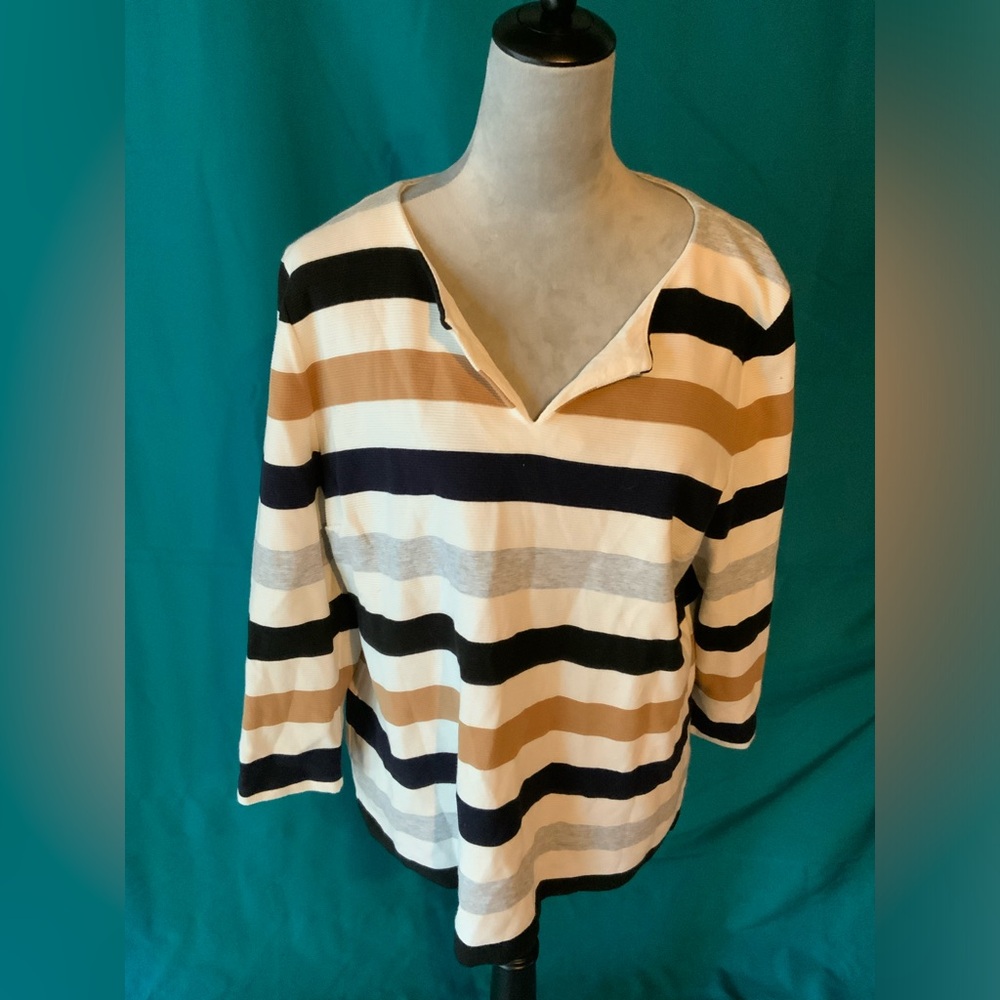 TALBOTS, WOMENS’ SIZE XL, HOOPED SWEATER, 4 COLOR-BLOCK, REAR ZIPPER, EUC